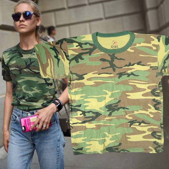 Rothco Kids Tops - Rothco Kids T-Shirt Camouflage Ringer Green XL Fits Women Small